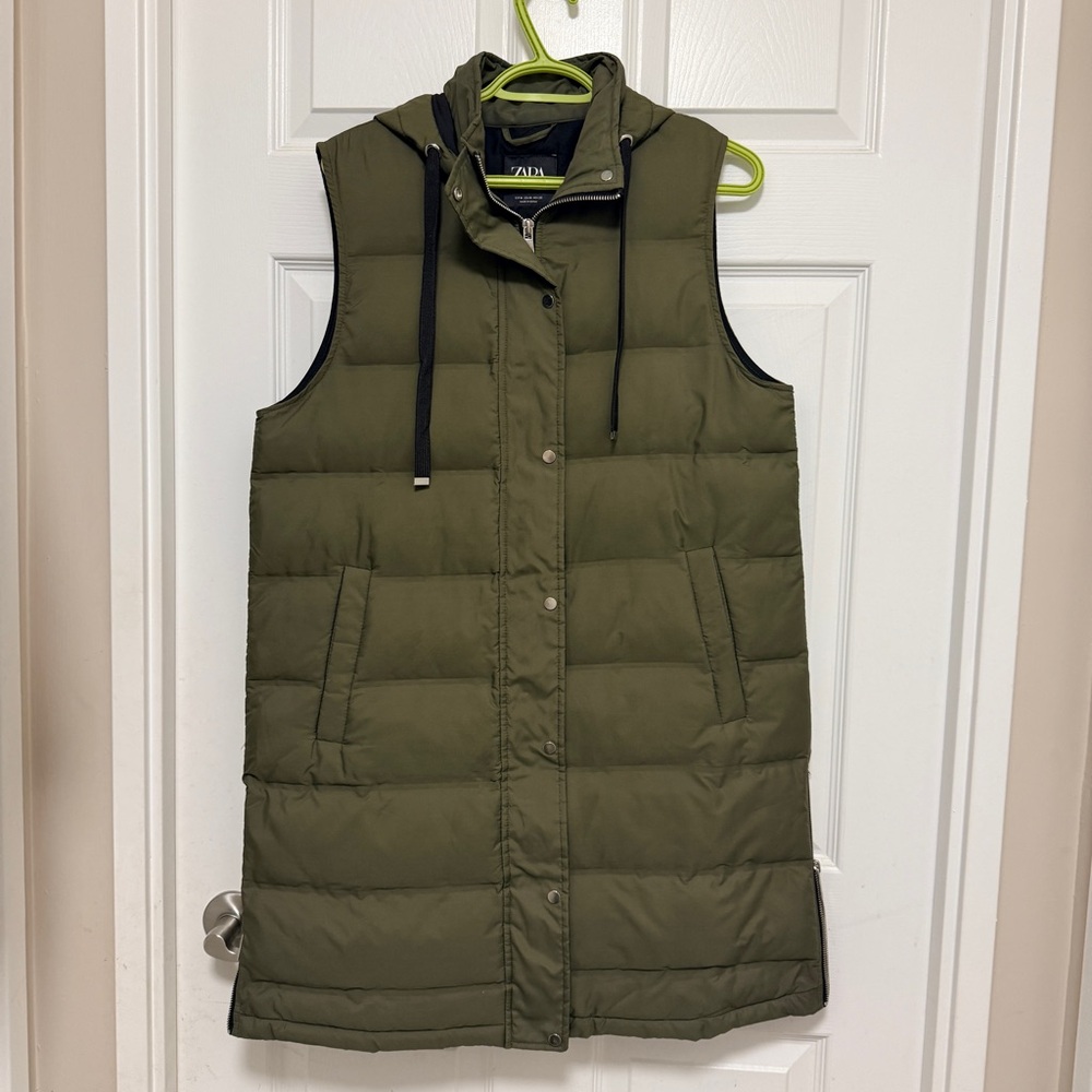 Zara Khaki Hooded Puffer Vest